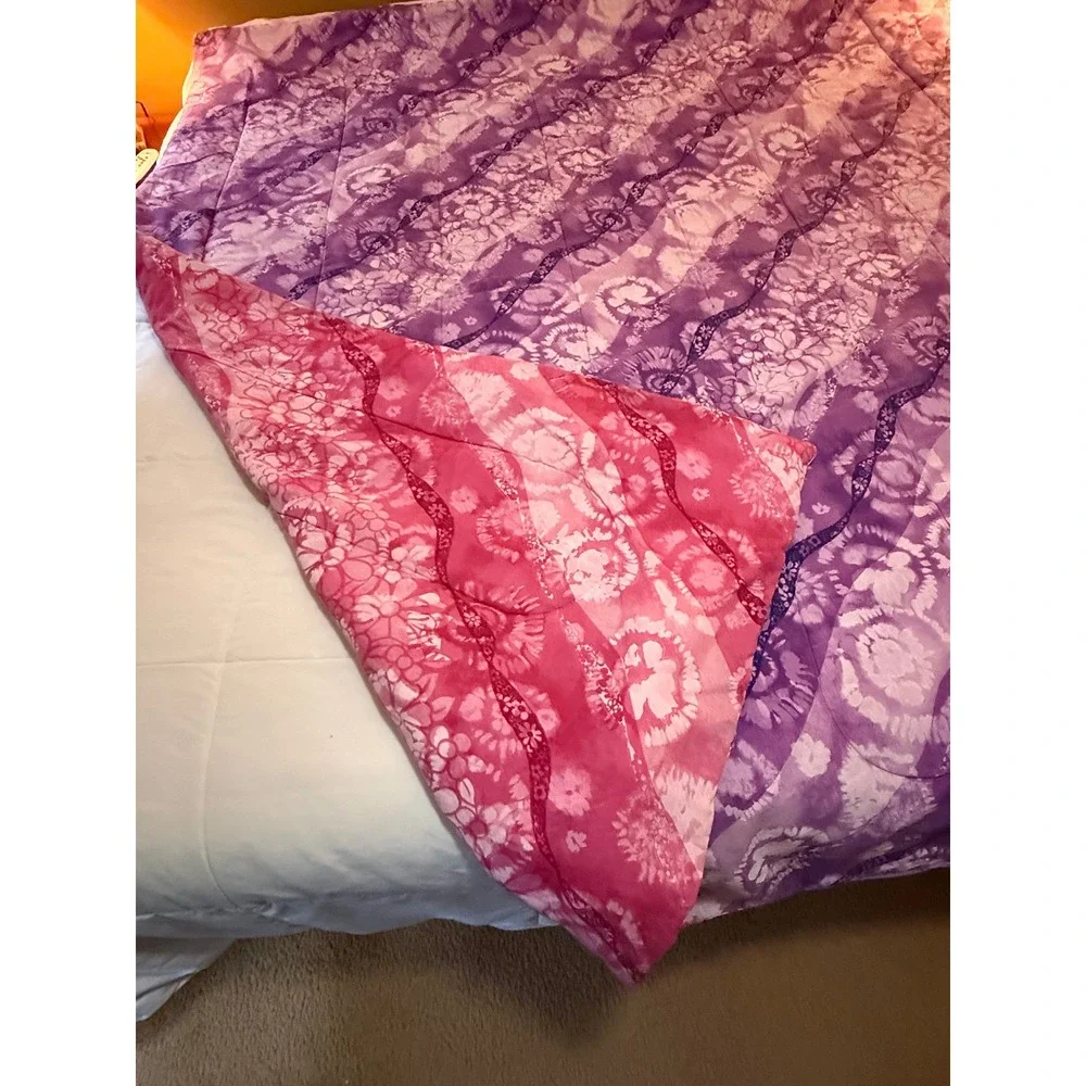 Vintage Disney Lizzie McGuire Reversible Pink Purple Floral Comforter Quilt